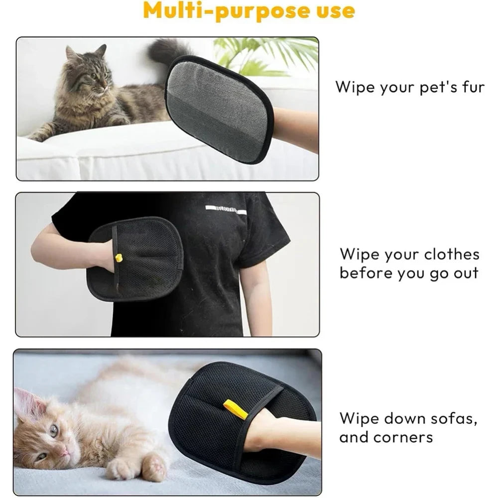 Bidirectional brush for pet electrostatic hair removal gloves
